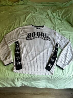 Men's White Crewneck Sweater with Black Star Panels